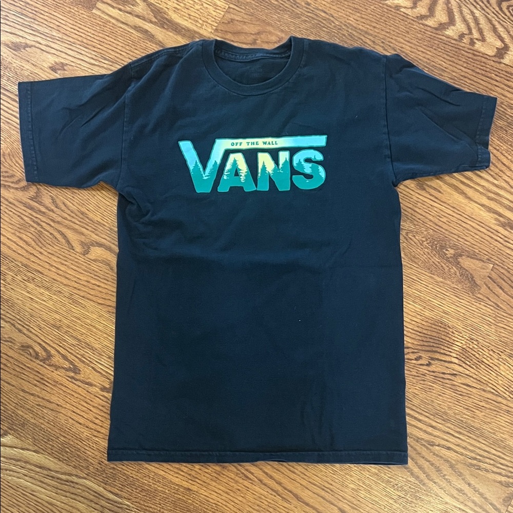 Vans Black Tee with Vibrant Teal Logo